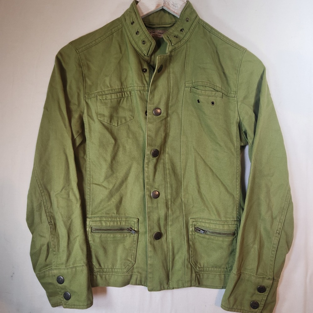 i.e. Relaxed Petite Utility Jacket Green Cotton Canvas Military Mock Neck PS